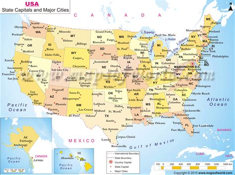 Map of USA with major cities